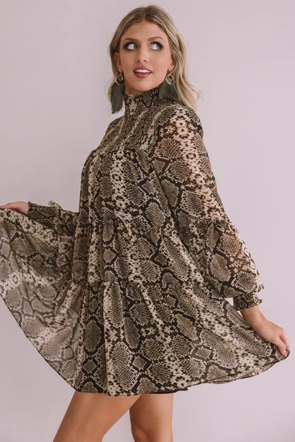 Champagne Showcase Snake Print Babydoll Dress