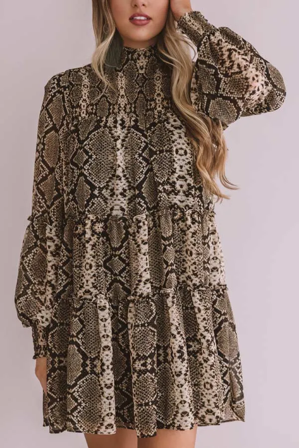 Champagne Showcase Snake Print Babydoll Dress