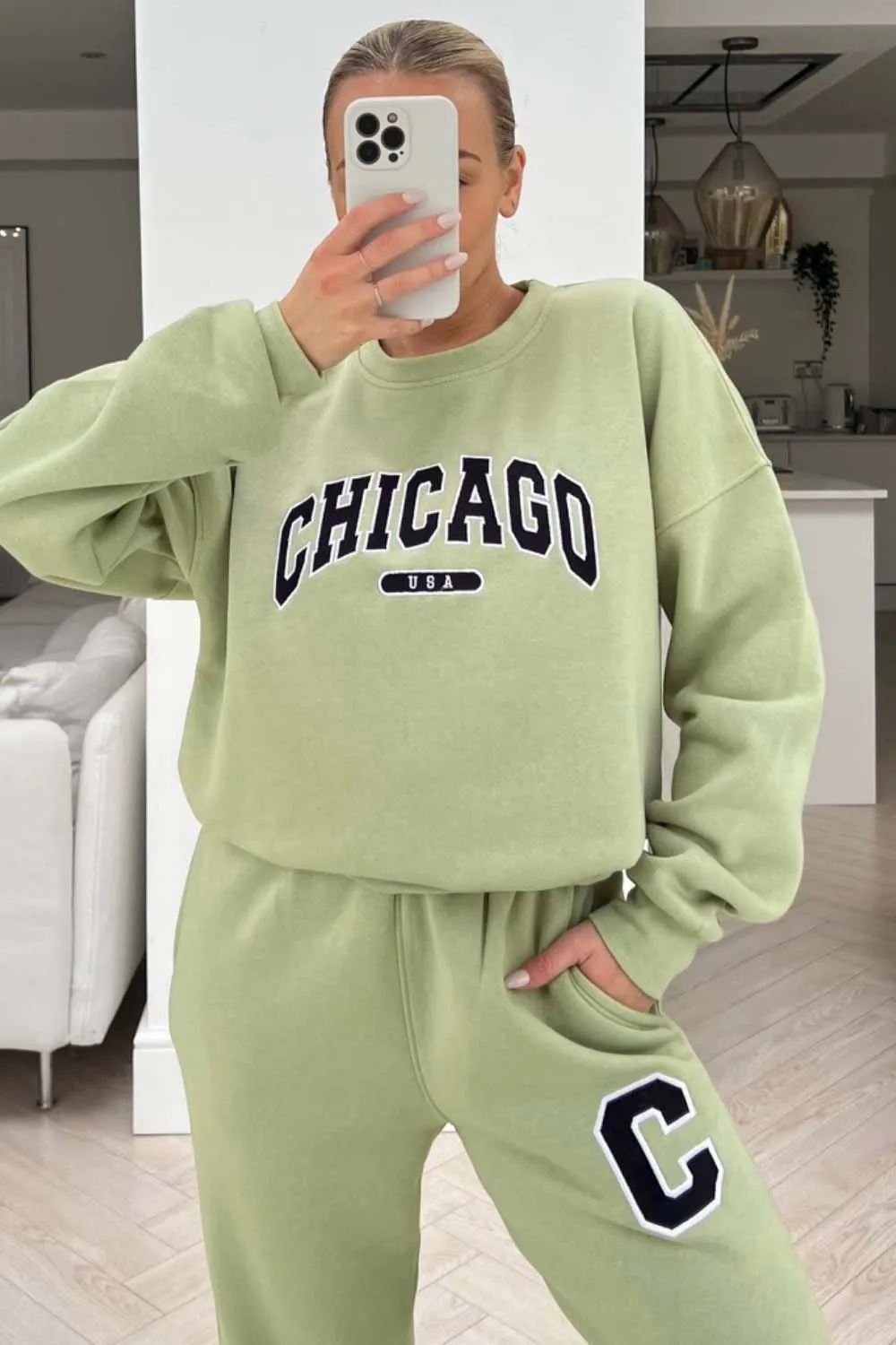 Chicago sage embroidered sweater loungewear set