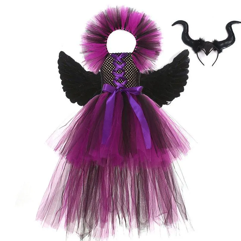 Children's Halloween costumes Girl's color blocked trailing princess dress Devil Angel Theme Dress Trendy Devil Princess Dress