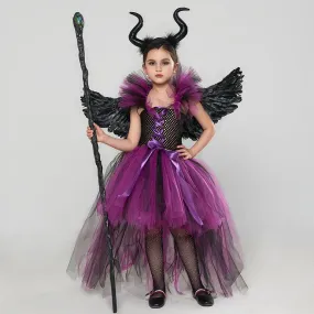 Children's Halloween costumes Girl's color blocked trailing princess dress Devil Angel Theme Dress Trendy Devil Princess Dress