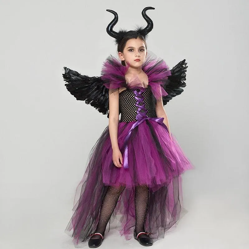 Children's Halloween costumes Girl's color blocked trailing princess dress Devil Angel Theme Dress Trendy Devil Princess Dress