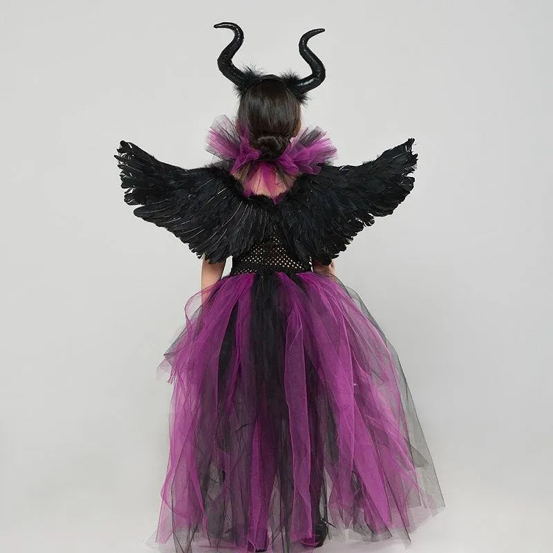 Children's Halloween costumes Girl's color blocked trailing princess dress Devil Angel Theme Dress Trendy Devil Princess Dress