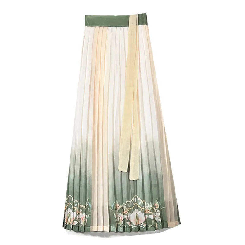 Chinese Style Han Element Printed Pleated Skirt for Women Multiple Styles Available- Clearance Special