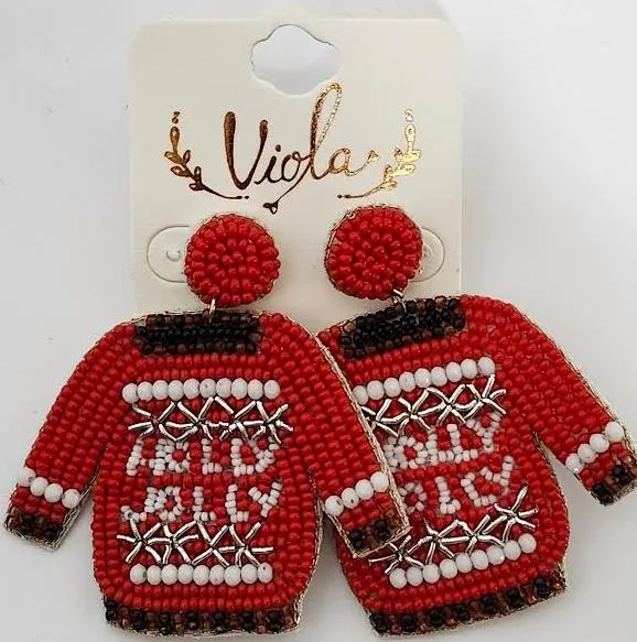 Christmas Earrings - Sweater Red/White RT136556RD