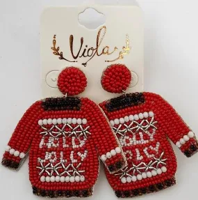 Christmas Earrings - Sweater Red/White RT136556RD