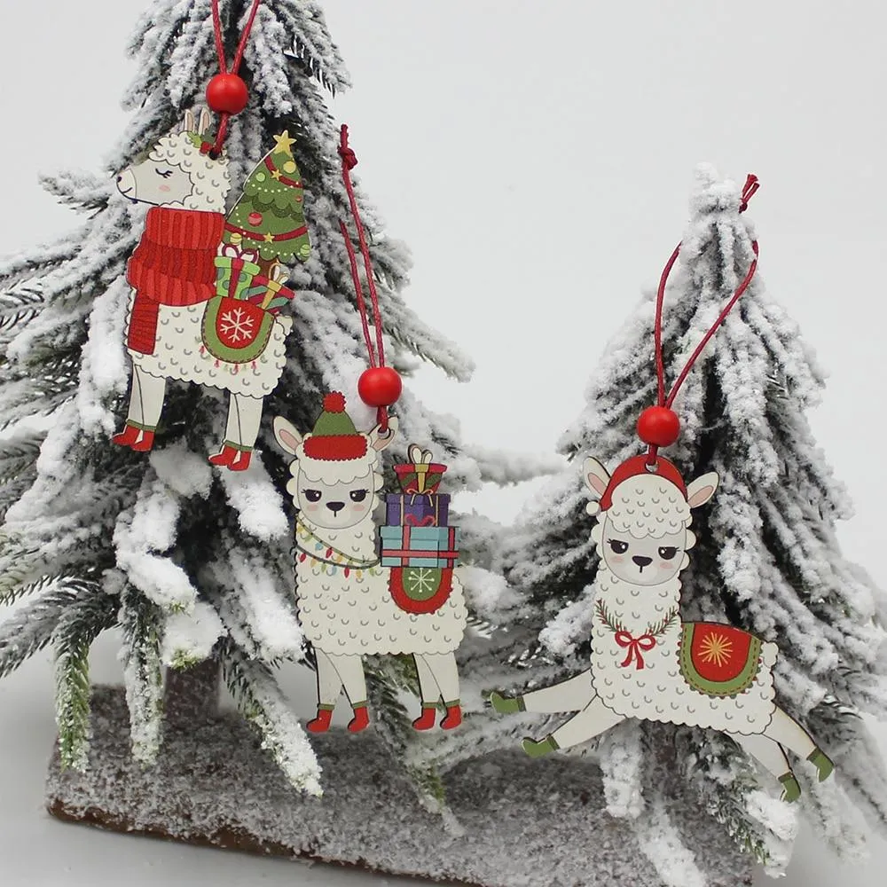 Classic Alpaca Wooden Christmas Ornament Set