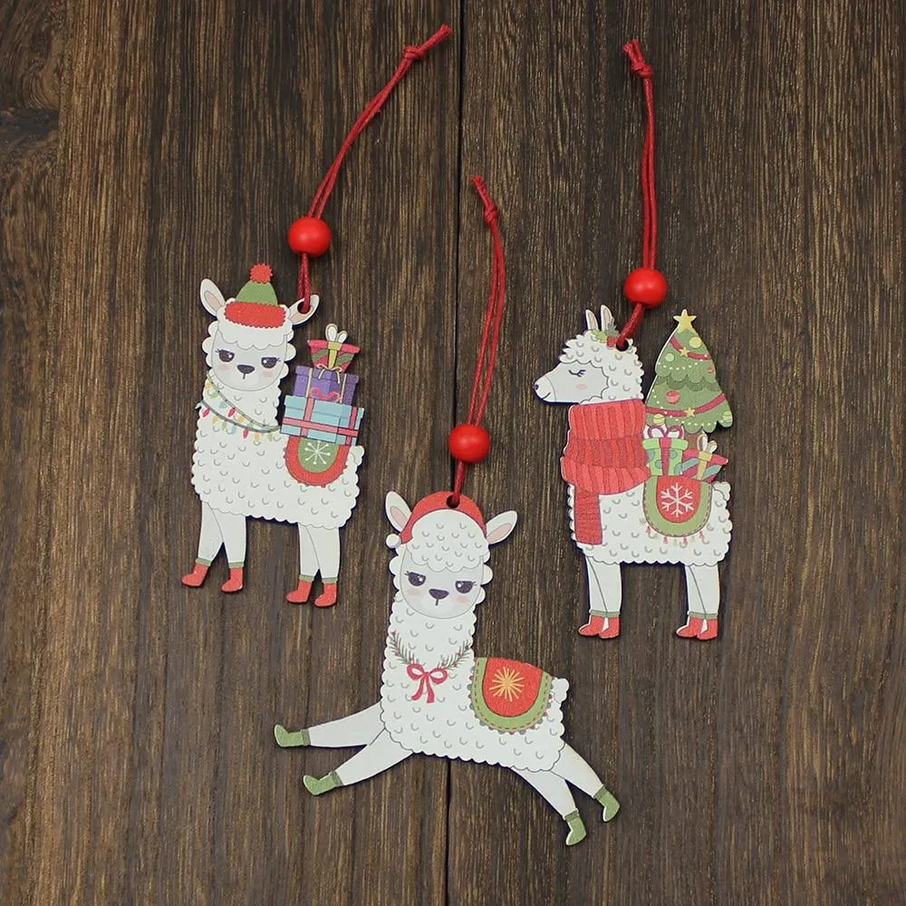 Classic Alpaca Wooden Christmas Ornament Set