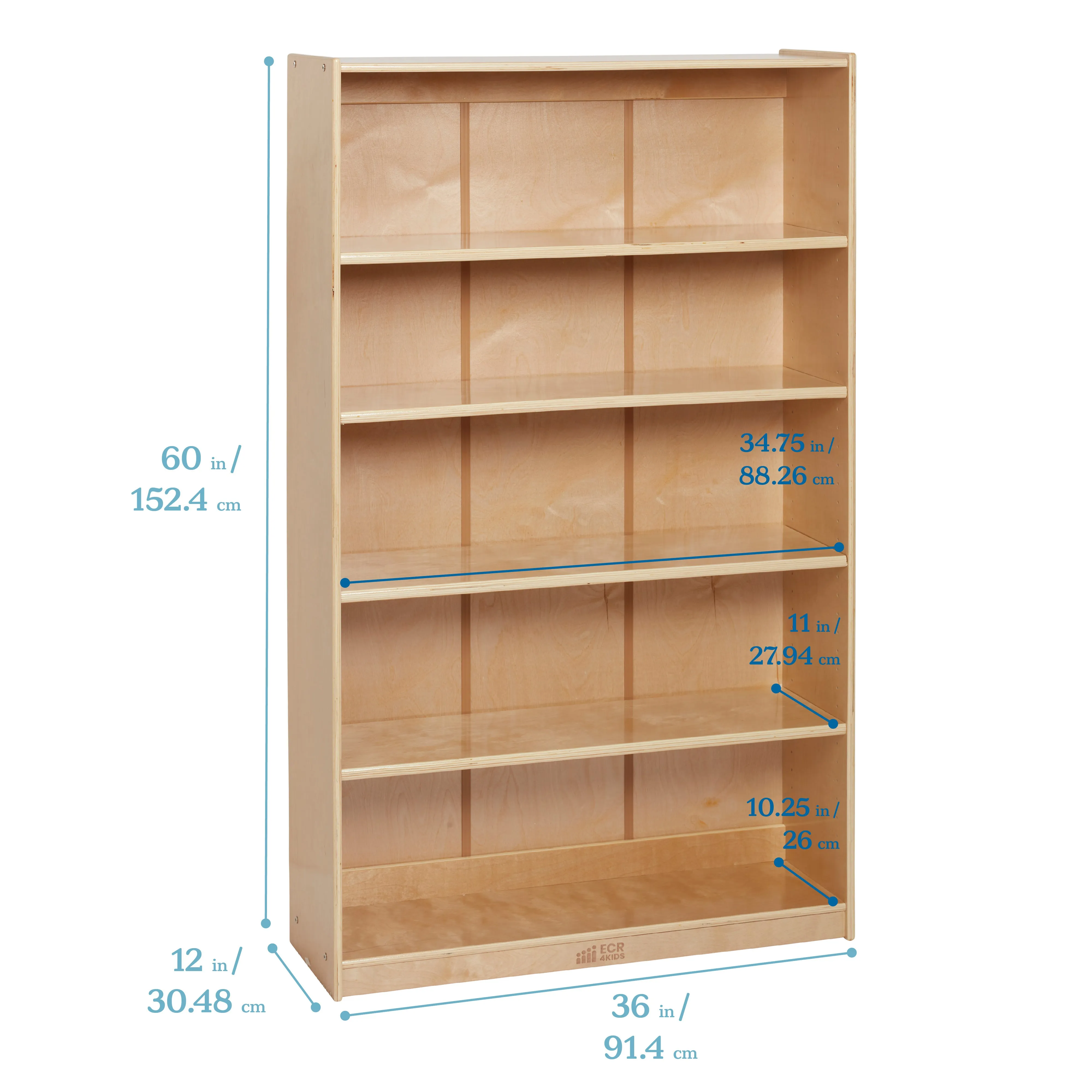 Classic Bookcase, Adjustable Shelves, 60in H