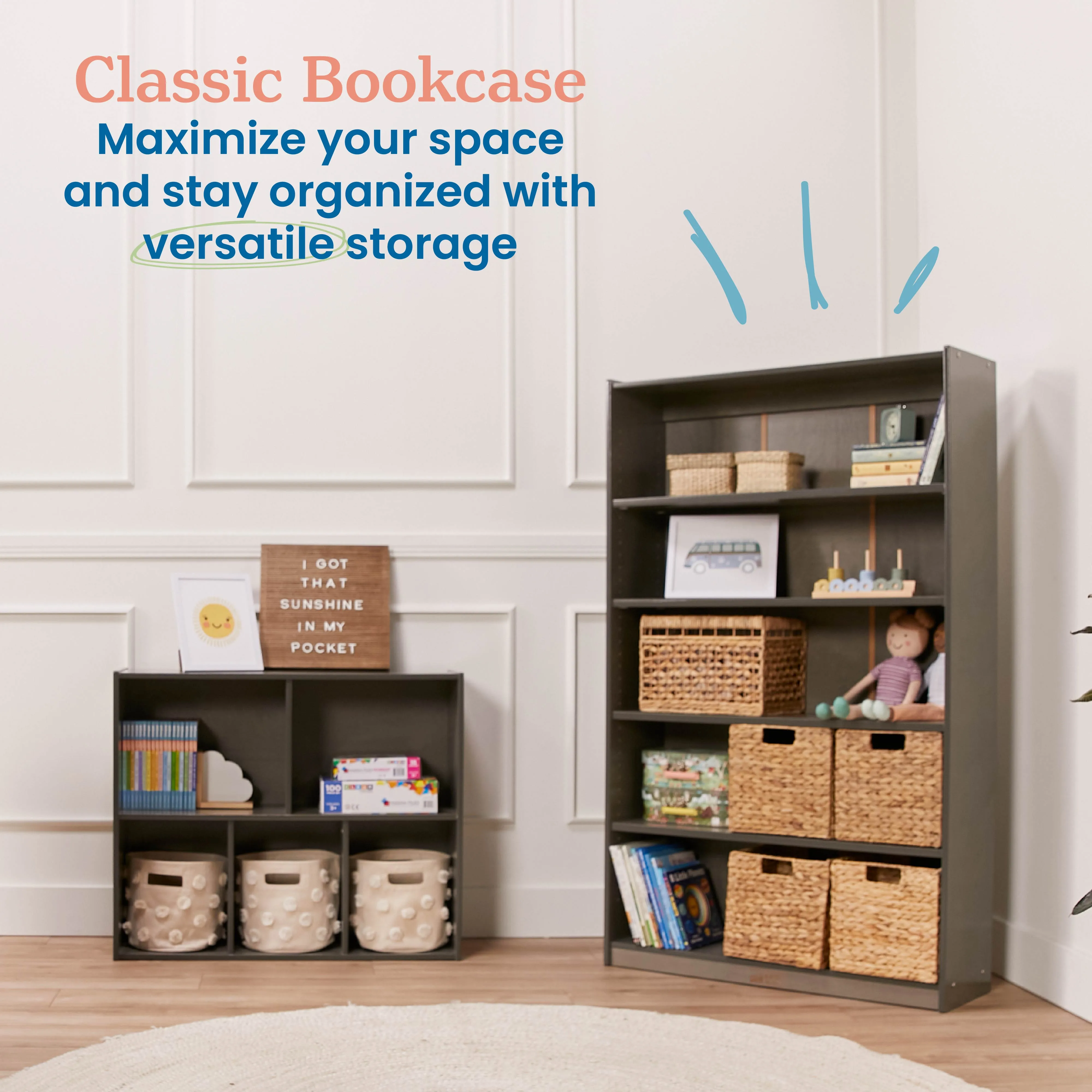 Classic Bookcase, Adjustable Shelves, 60in H