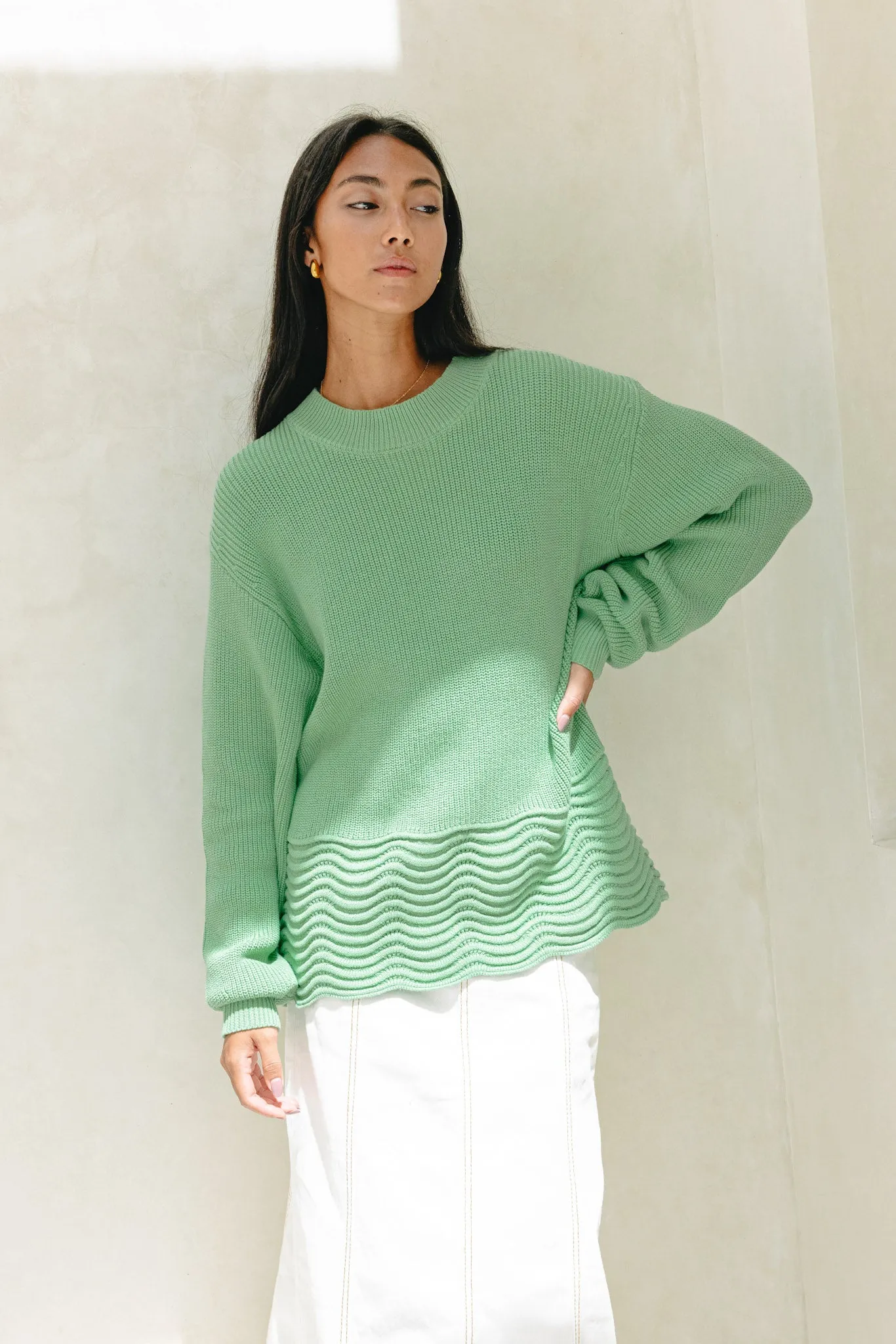 Claudia Green Scallop Hem Knit Sweater