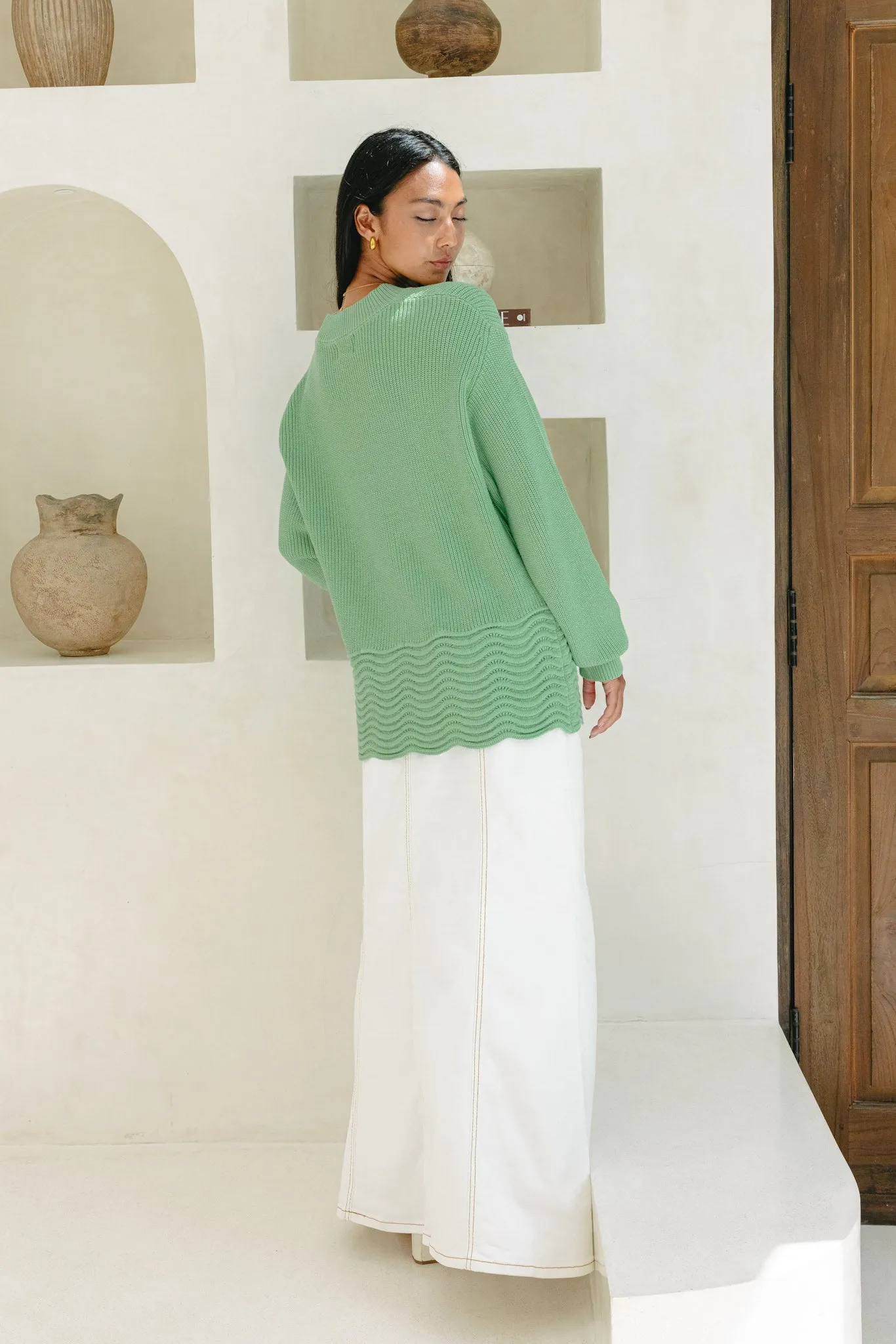 Claudia Green Scallop Hem Knit Sweater