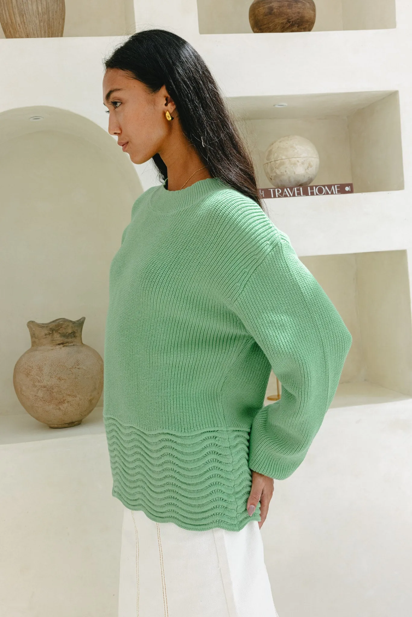 Claudia Green Scallop Hem Knit Sweater