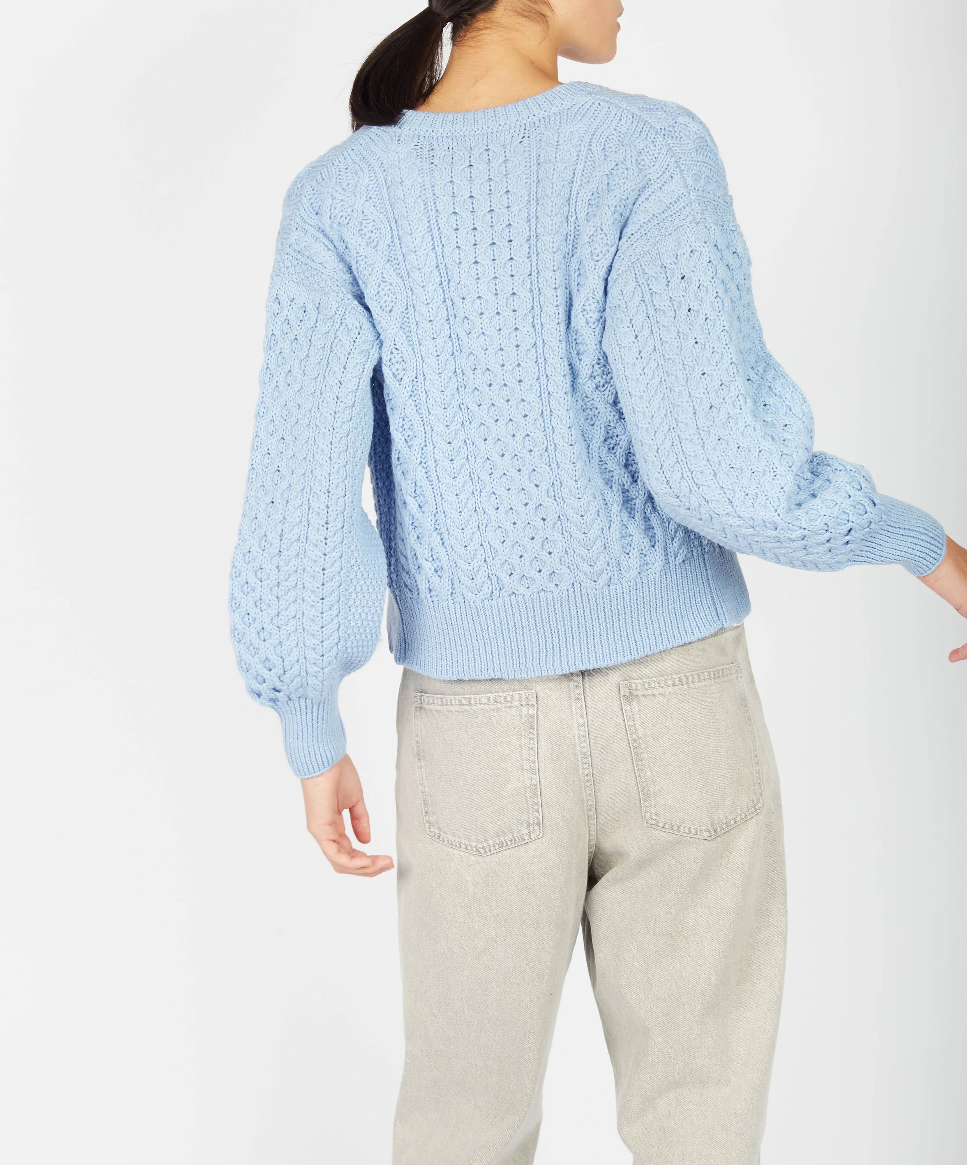 Clover Cropped Aran Cardigan Morning Sky