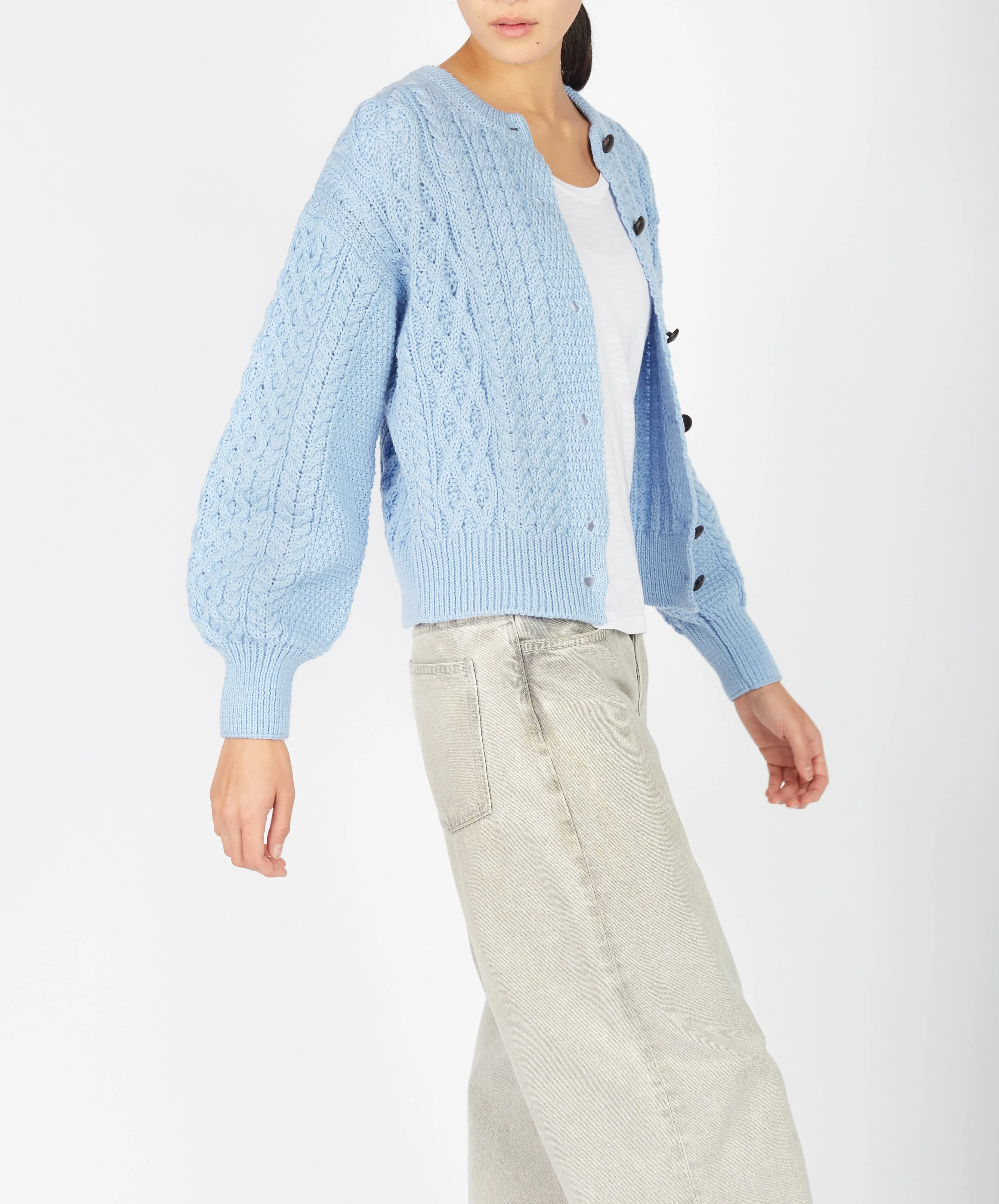 Clover Cropped Aran Cardigan Morning Sky