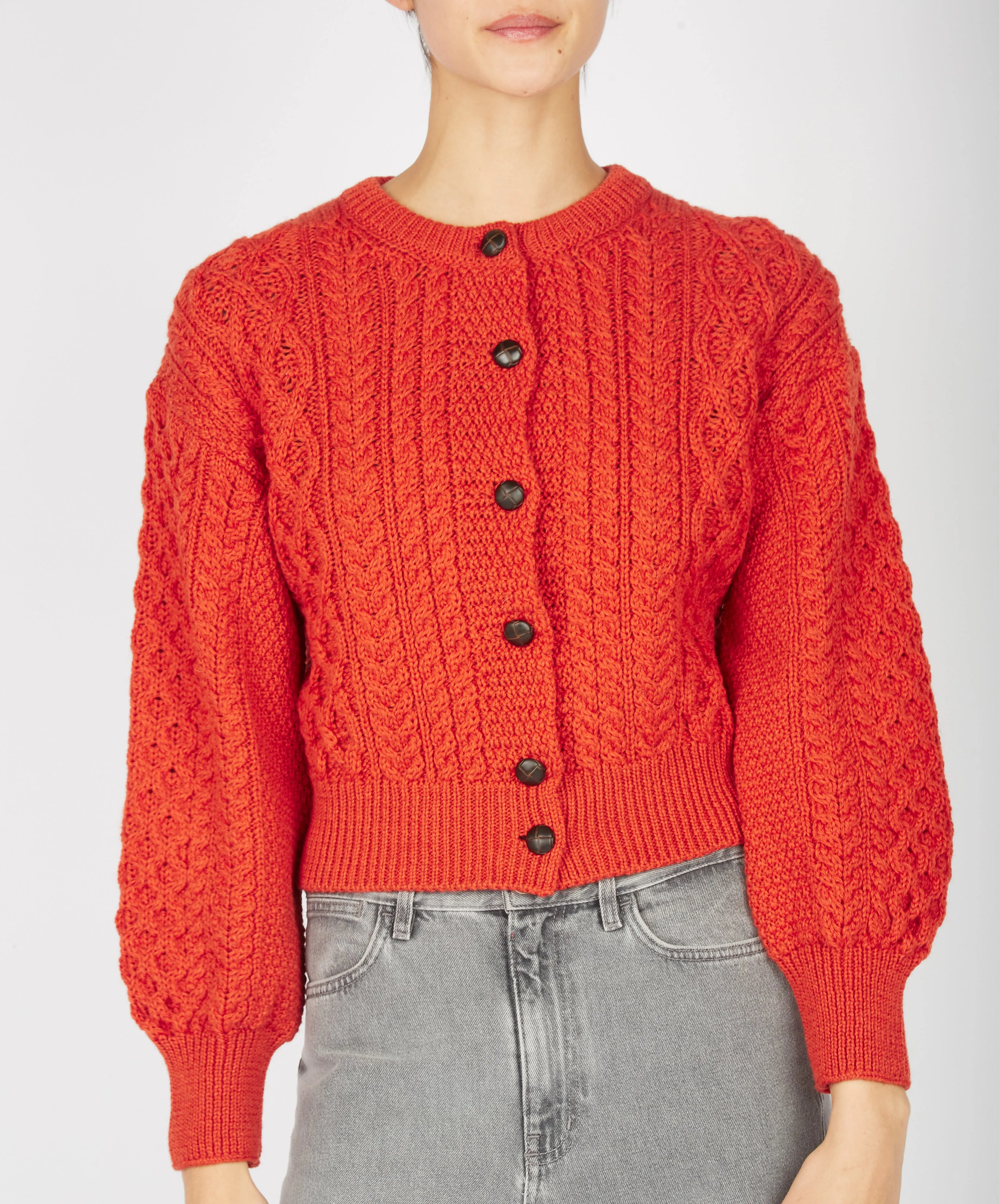 Clover Cropped Aran Cardigan Orange Marl