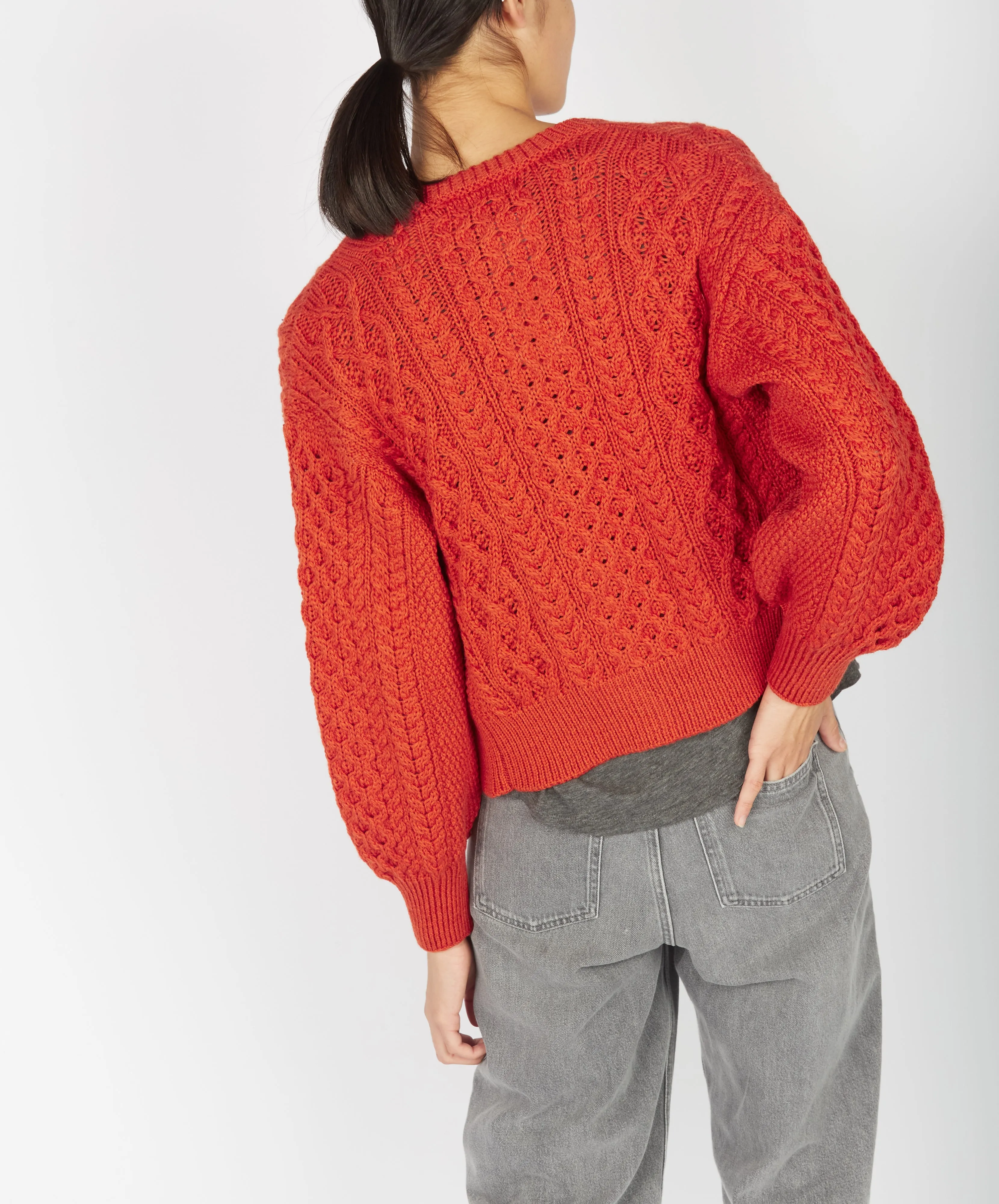 Clover Cropped Aran Cardigan Orange Marl