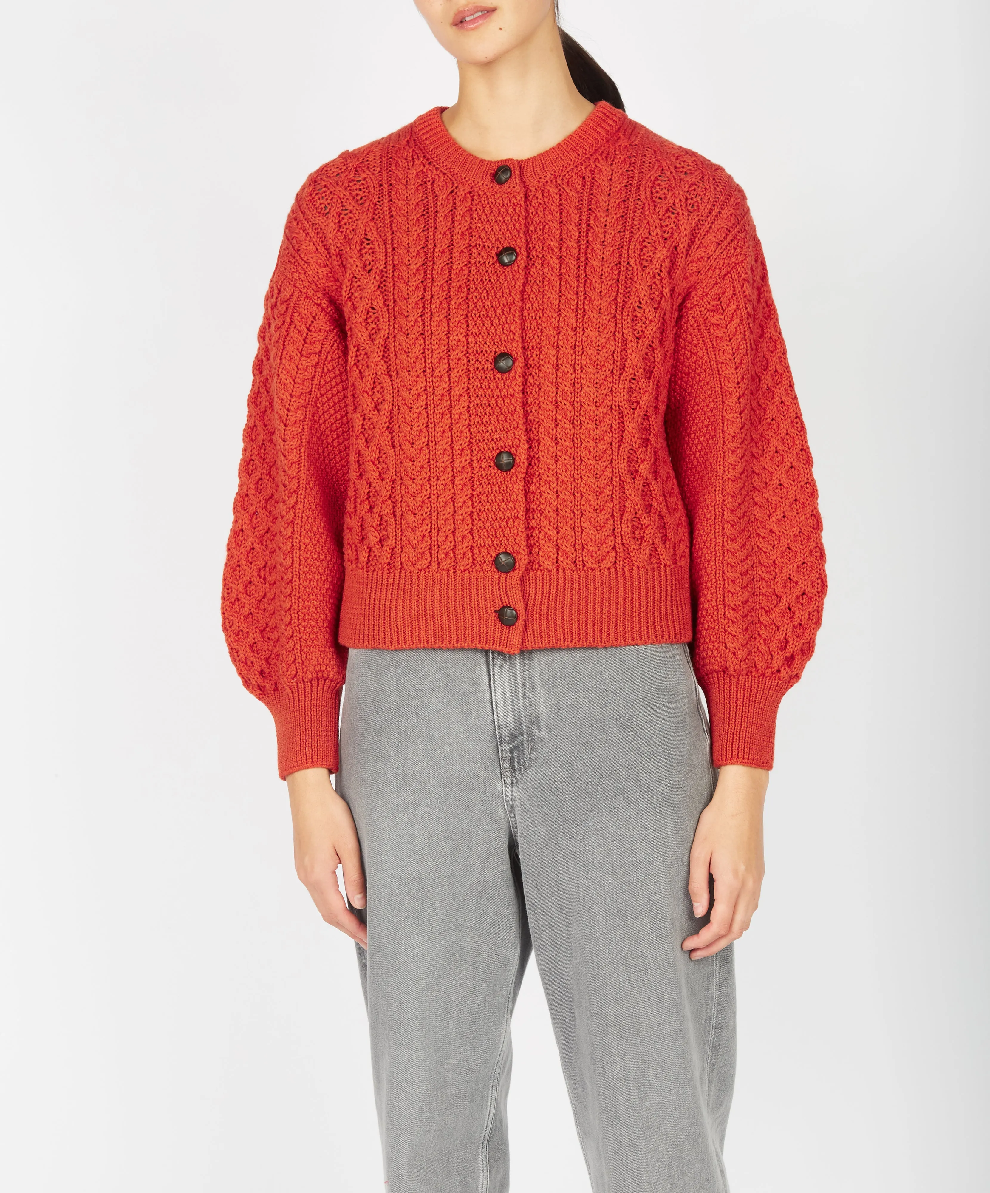 Clover Cropped Aran Cardigan Orange Marl