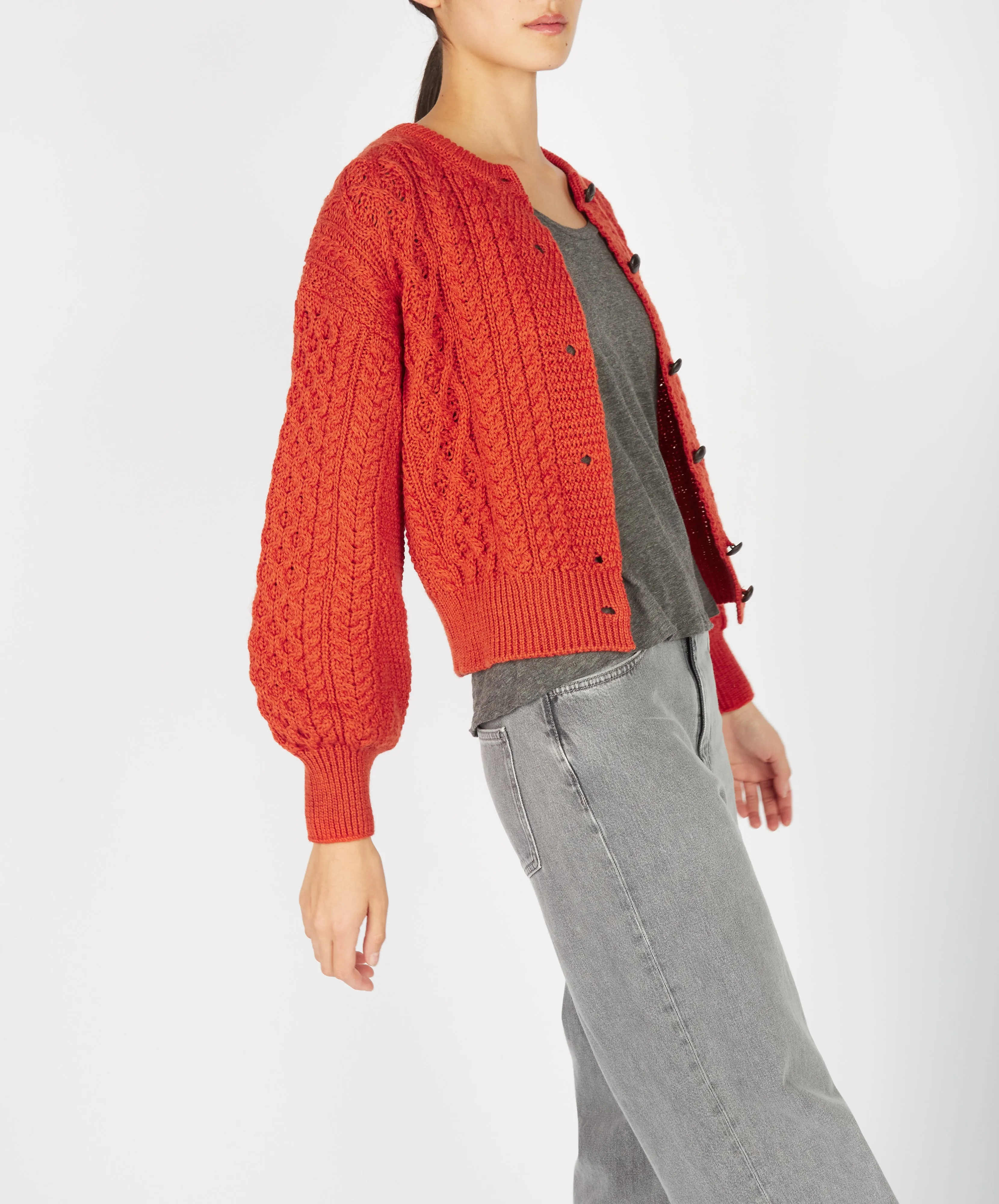 Clover Cropped Aran Cardigan Orange Marl