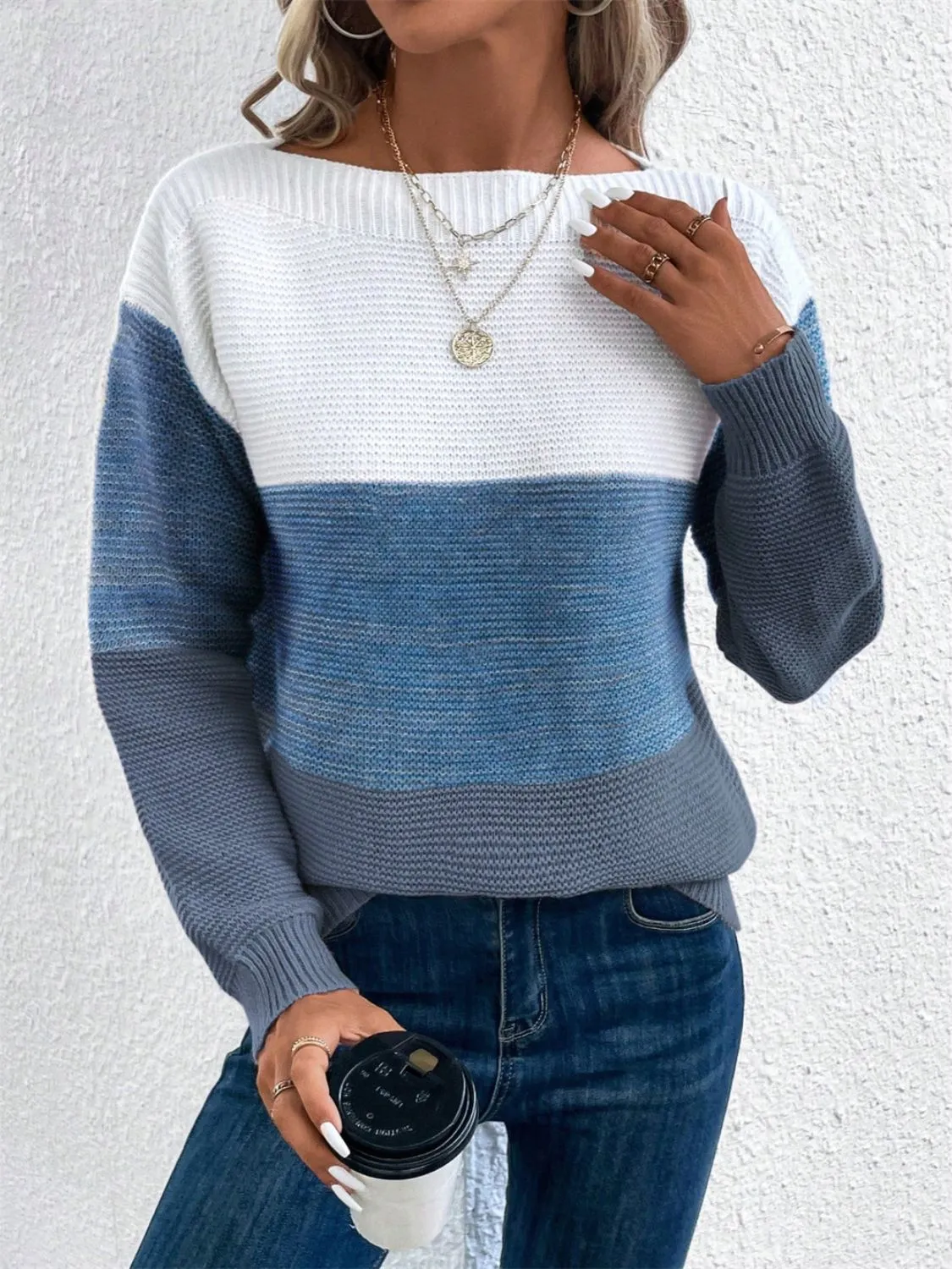 Color Block Drop Shoulder Long Sleeve Sweater | Winter Sweater