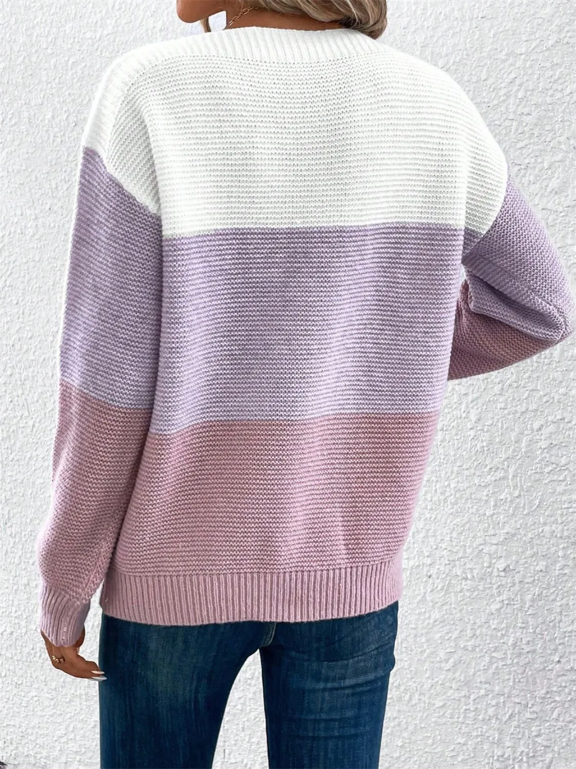 Color Block Drop Shoulder Long Sleeve Sweater | Winter Sweater