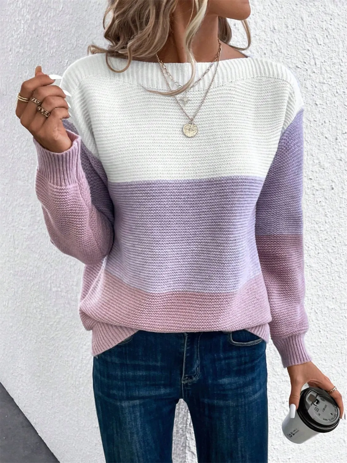 Color Block Drop Shoulder Long Sleeve Sweater | Winter Sweater