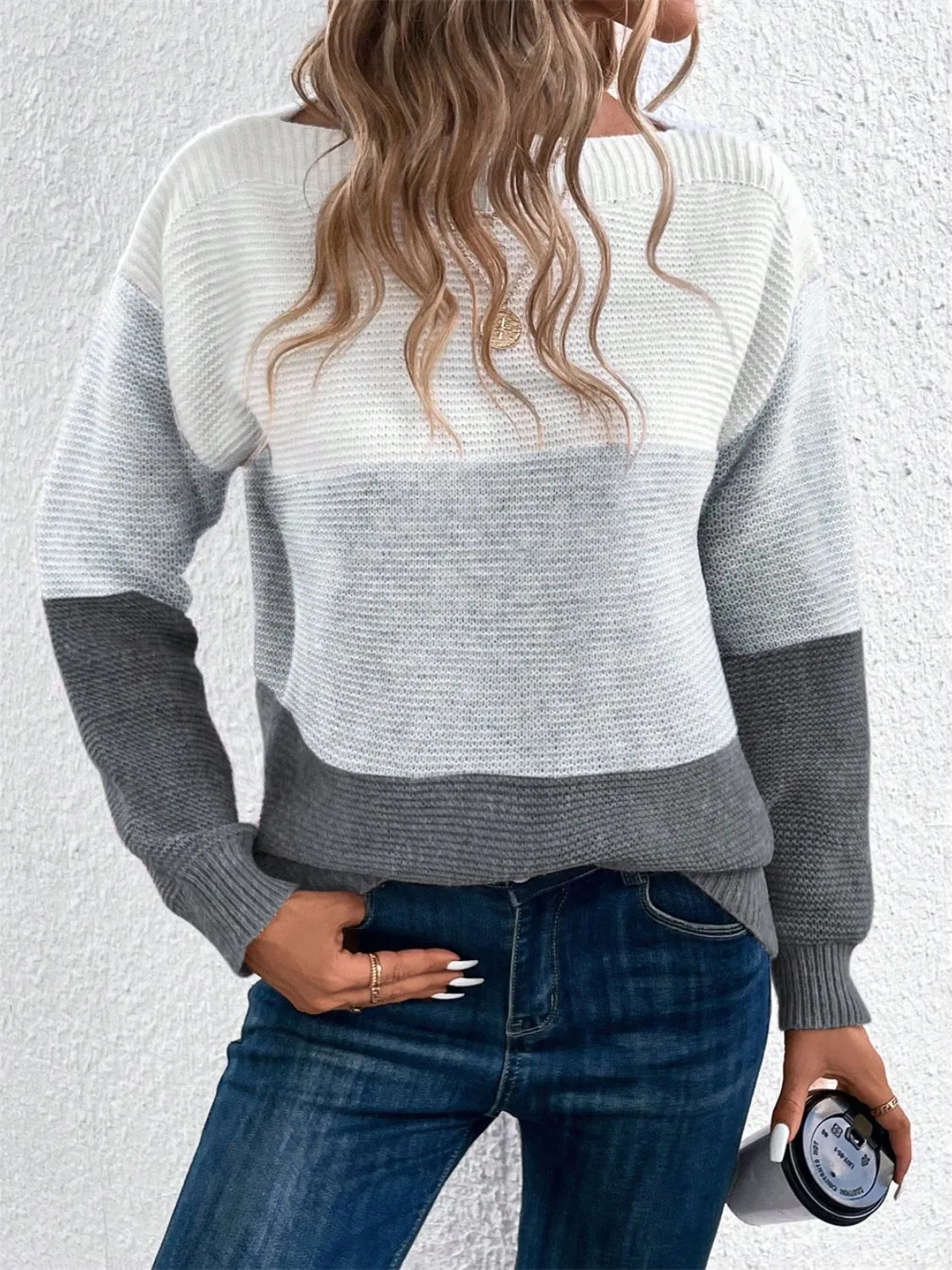 Color Block Drop Shoulder Long Sleeve Sweater | Winter Sweater