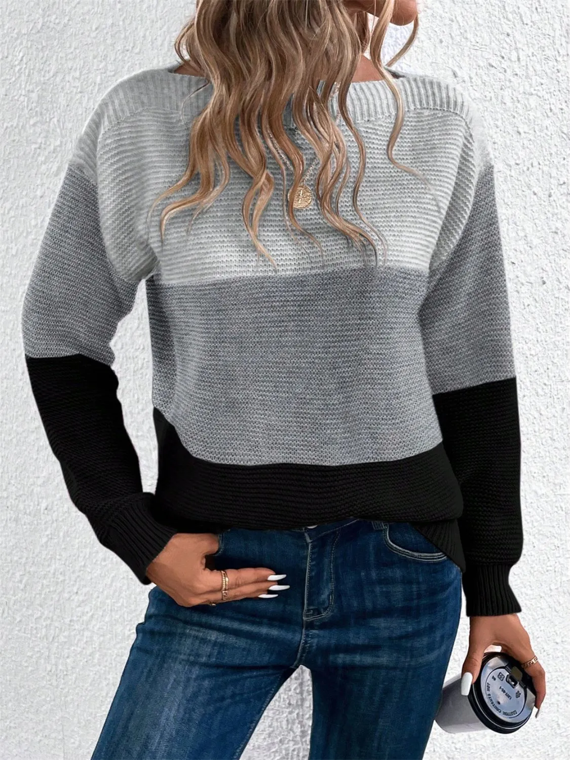 Color Block Drop Shoulder Long Sleeve Sweater | Winter Sweater