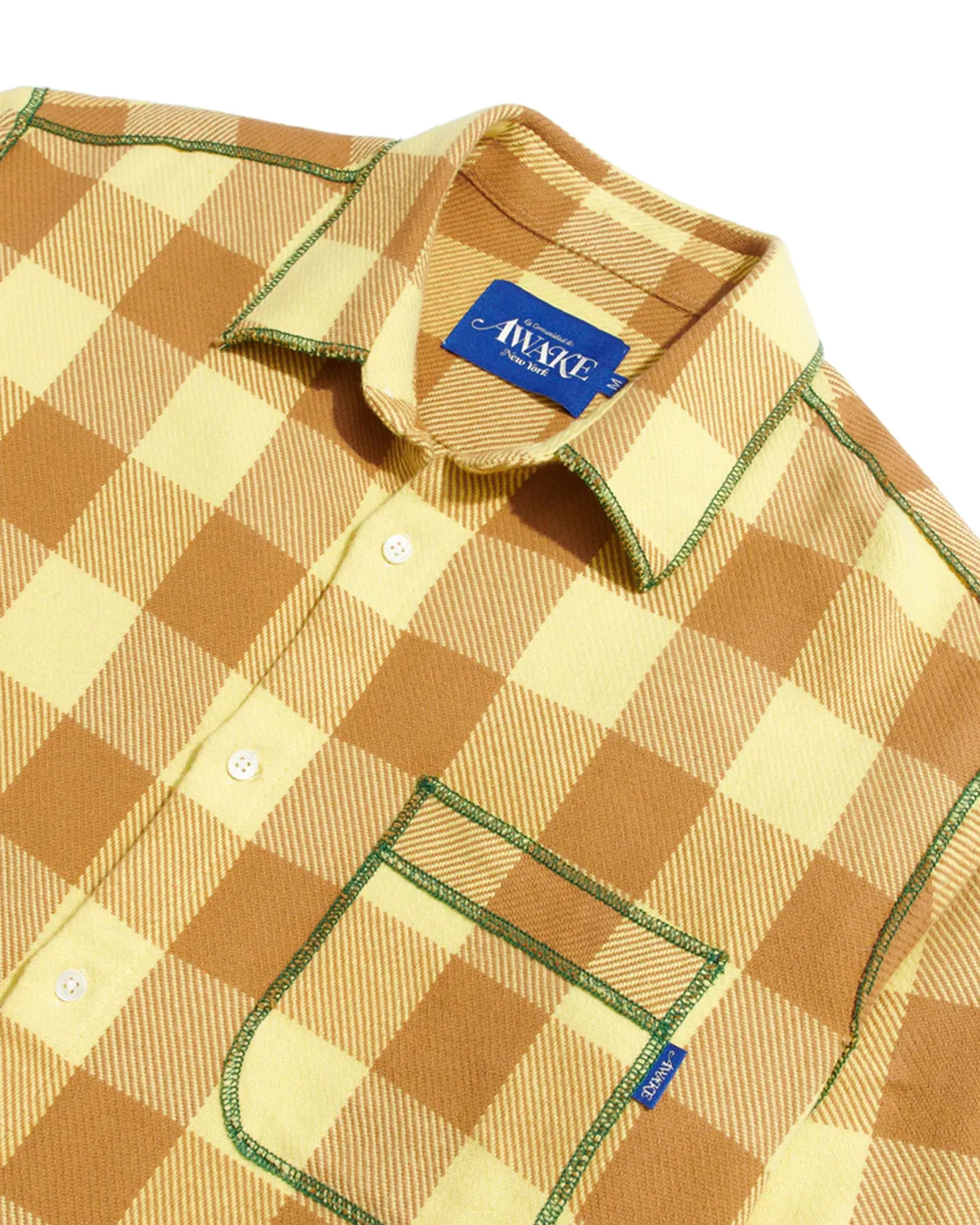 Contrast Stitch Flannel - Yellow / Brown