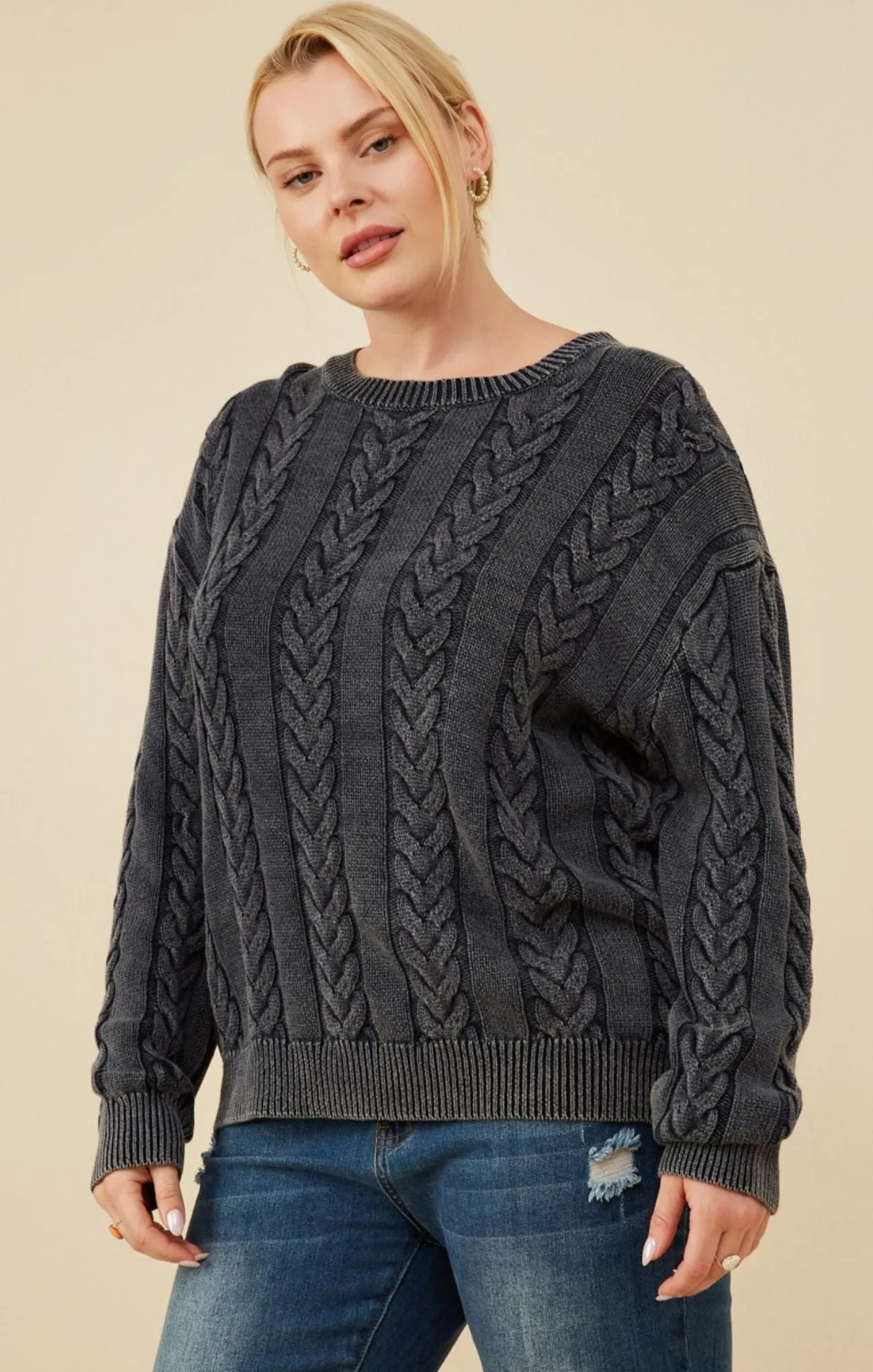 Curvy Washed Cable Sweater