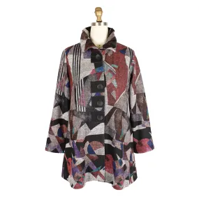 Damee Modern Art-Print Button Front Coat in Multi - 4907