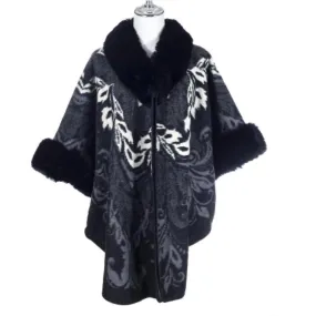 DEIA Stylish Cape with Faux Fur Trim and Cuff