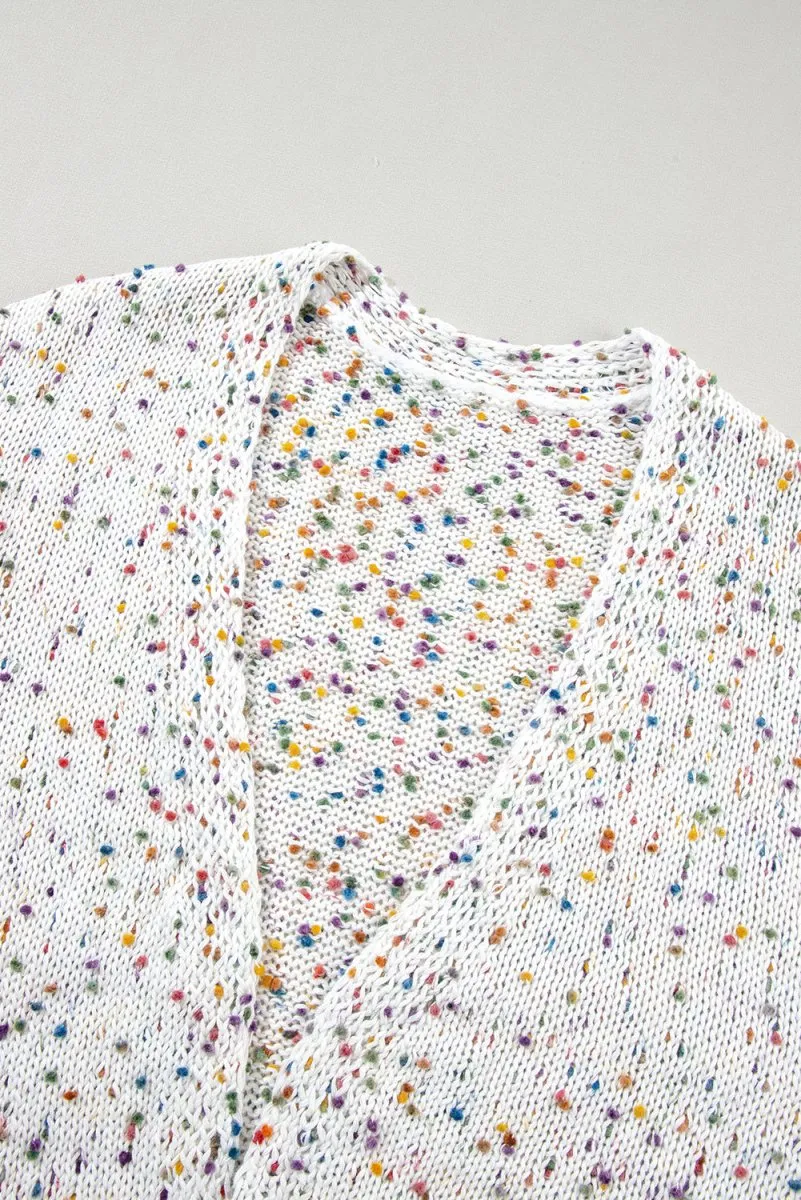 Dotted Multicolor Cream Knit Long Sleeve Cardigan