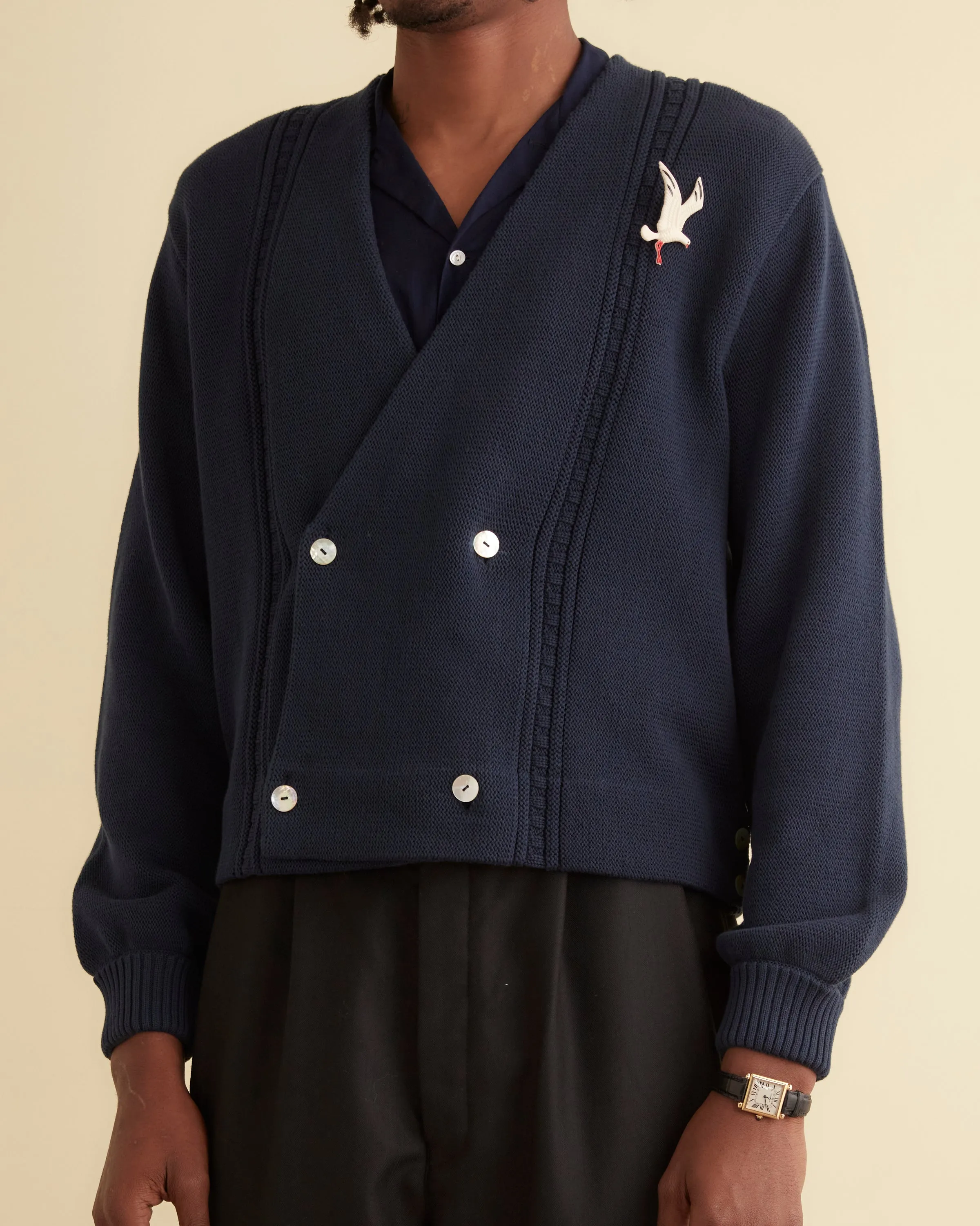 Double-Breasted Cardigan - Navy