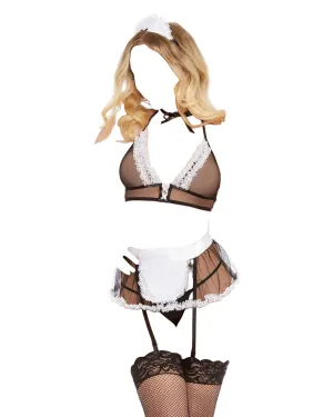 Dreamgirl Very Sheer Mesh Maid Halter Bralette & Mini Skirt Bedroom Costume Black/White