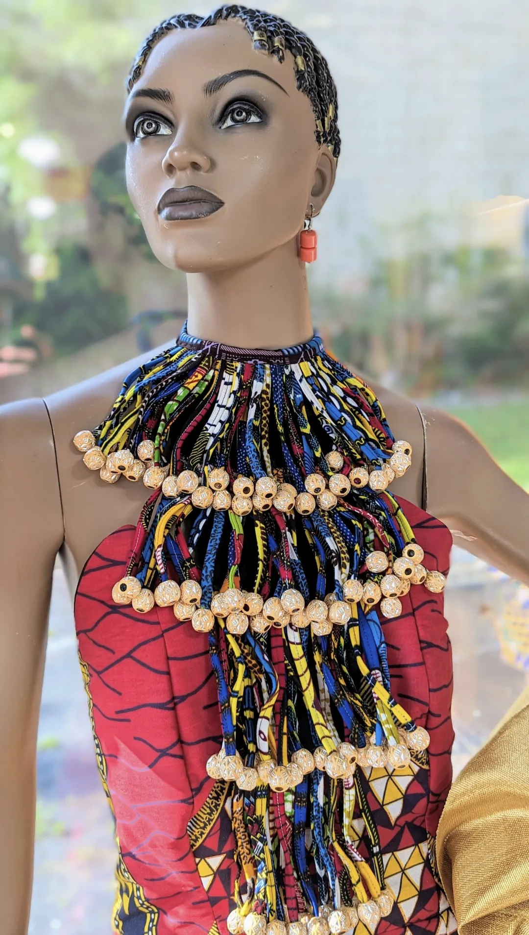 Dupsie's Ahenkan Adornment African print fringe beaded 4 layered necklace DPJAPFBN