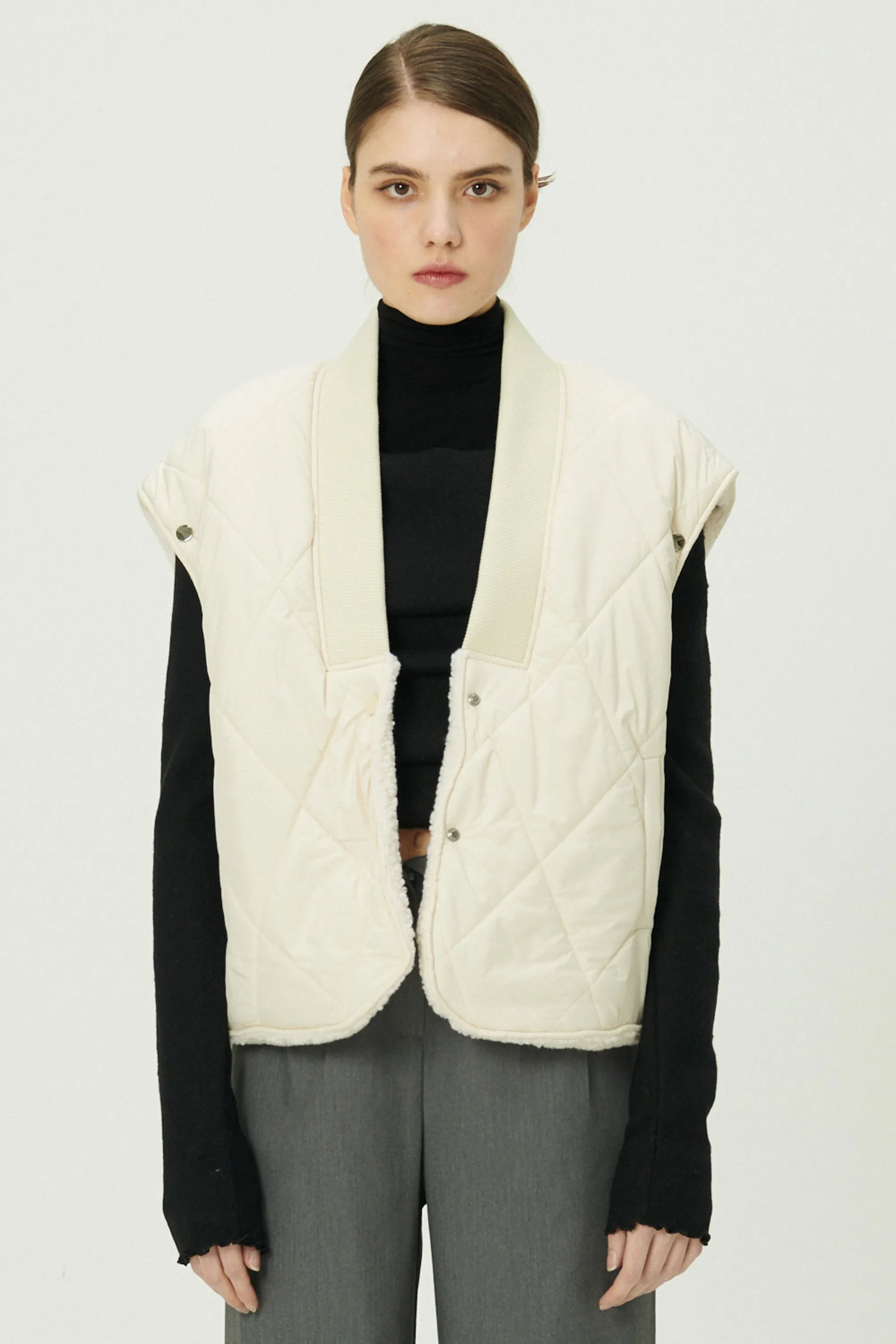 Eileen Quilted Sherpa Coat w/Detachable Sleeve