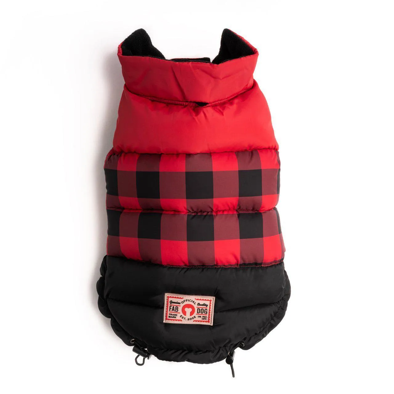 Fabdog | Red Buffalo Check Colour Block Dog Puffa Jacket