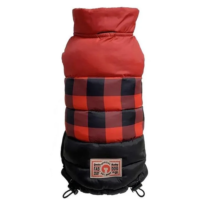 Fabdog | Red Buffalo Check Colour Block Dog Puffa Jacket