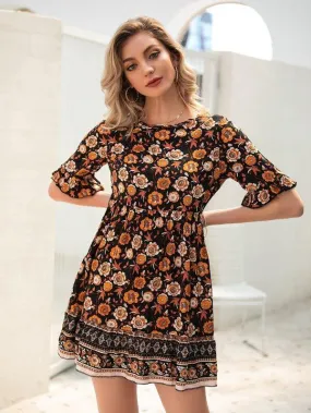 Floral And Tribal Babydoll Dress