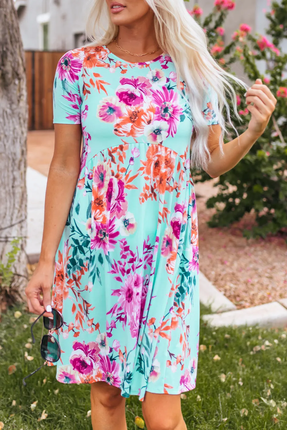 Floral High Waist T-Shirt Dress