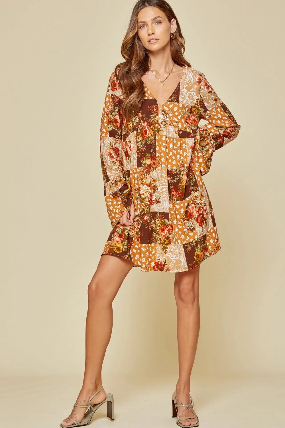 Floral Patchwork Dress, Rust