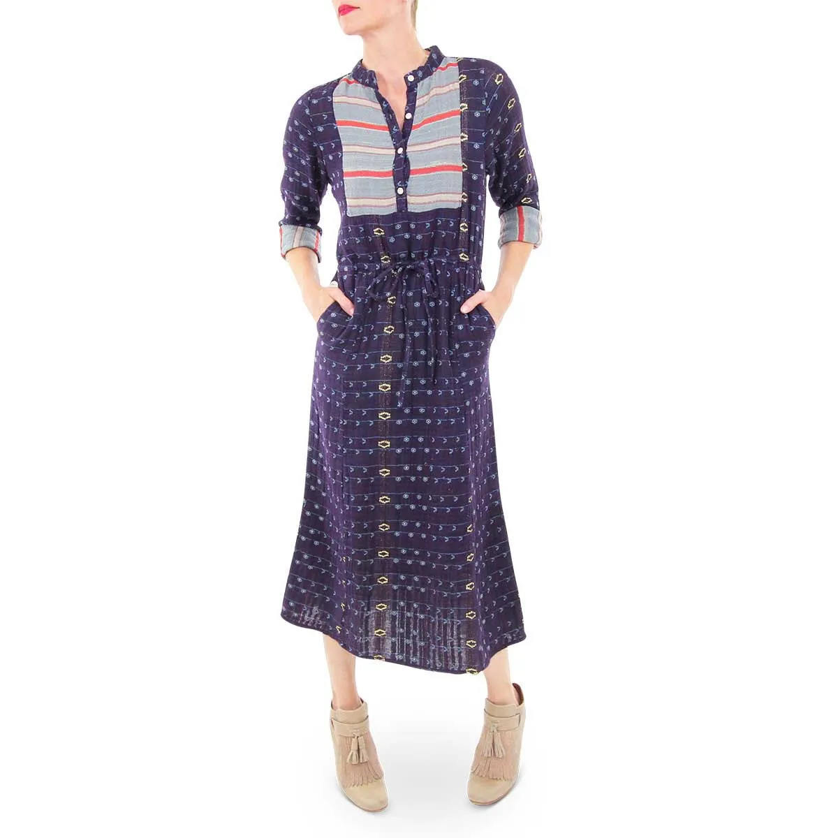 Folk Midi Dress in Royal Print