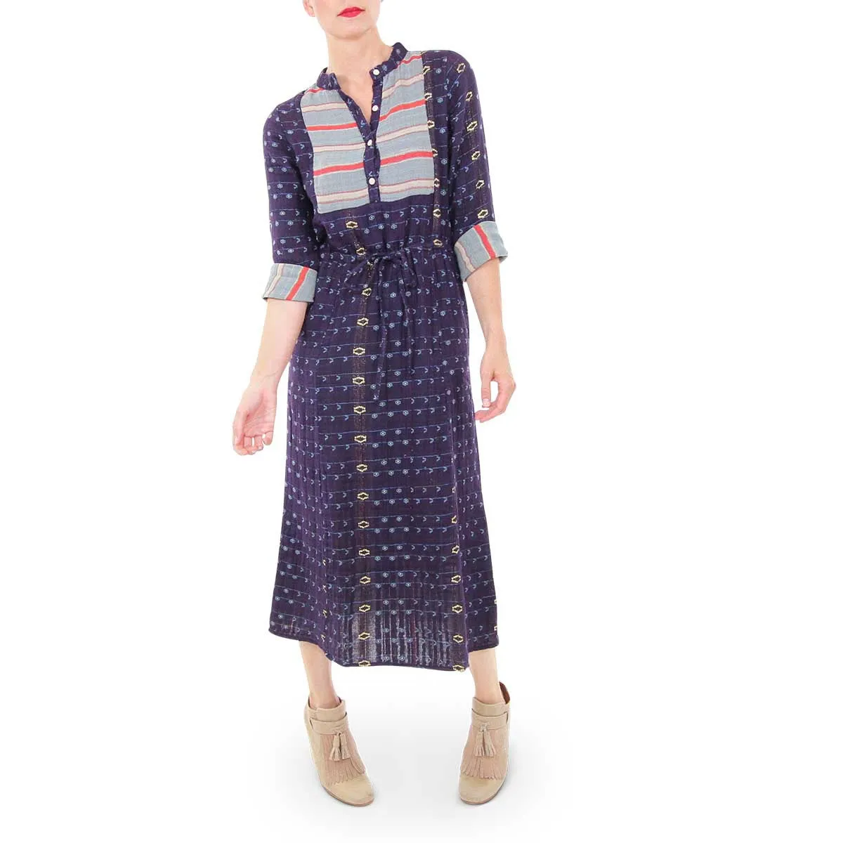 Folk Midi Dress in Royal Print