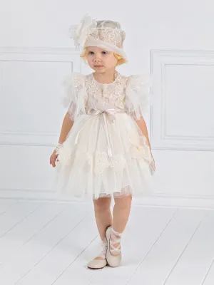 Girl's dress with gathered sleeves- WONDER