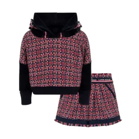 Girls Red & Navy Tweed Short Set