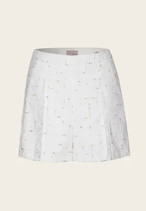 Golden Detail White Tweed Shorts