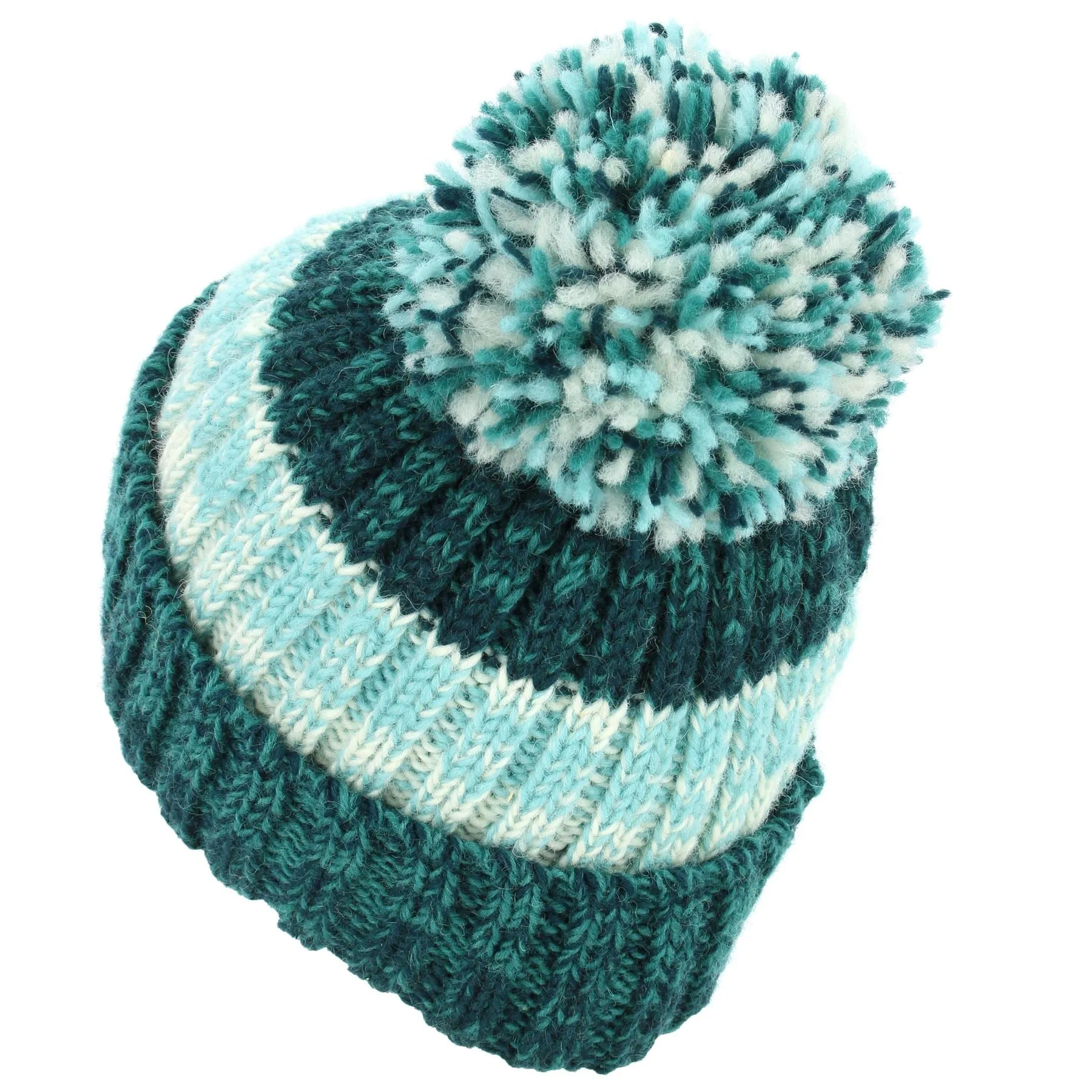 Hand Knitted Wool Beanie Bobble Hat - SD Teal