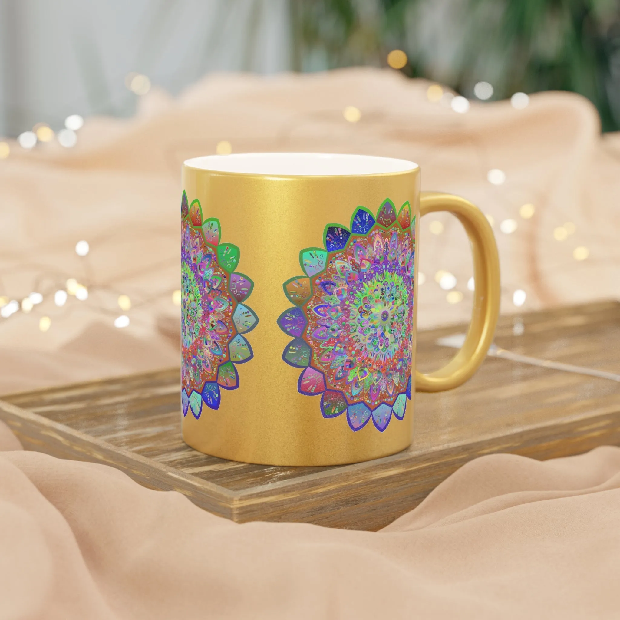 Handmade Mandala Art Metallic Mug - Unique Design