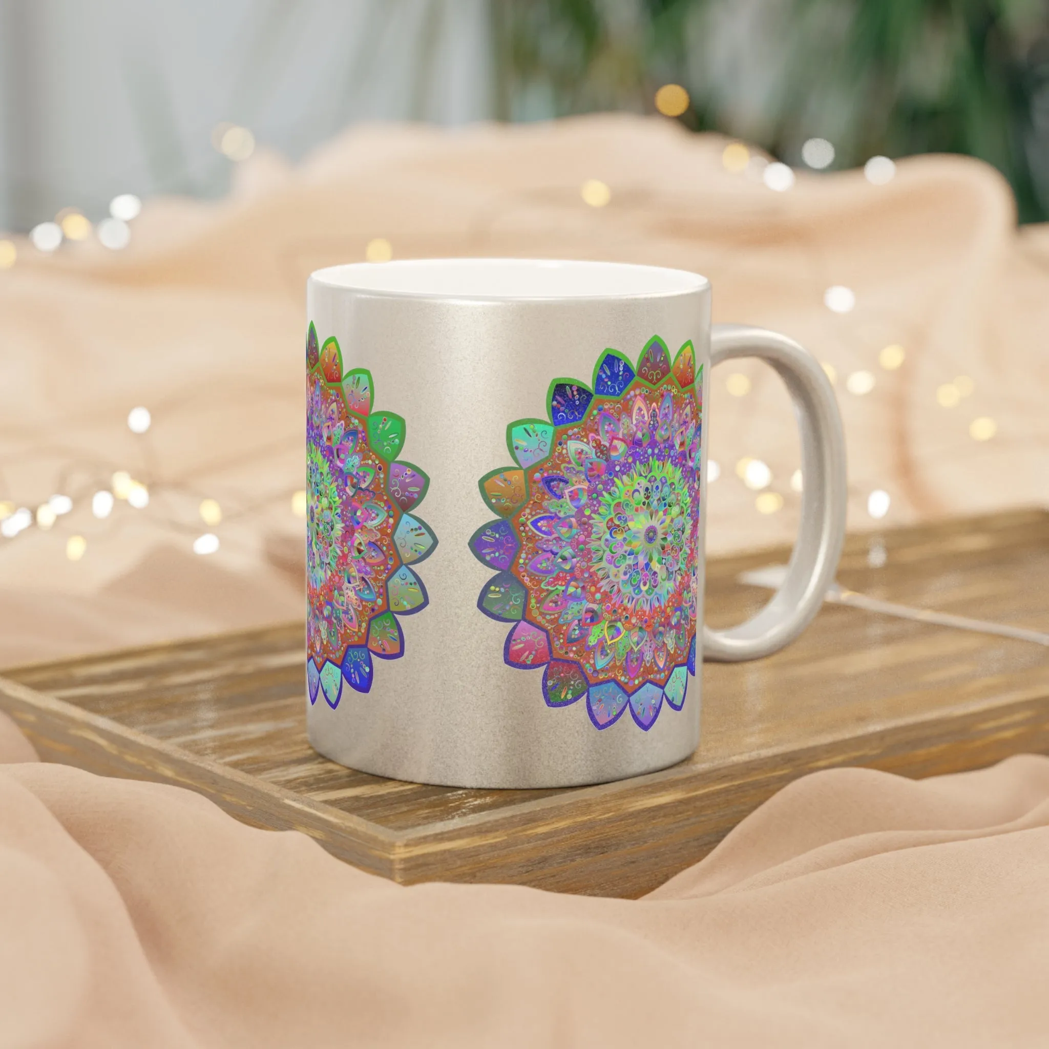 Handmade Mandala Art Metallic Mug - Unique Design